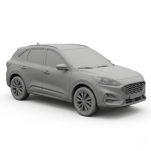 May include: A matte gray 3D model of a compact SUV featuring a hexagonal front grille, multi-spoke wheels, and a sleek aerodynamic body profile. The vehicle is rendered in a neutral monochrome tone, highlighting the structural design details.