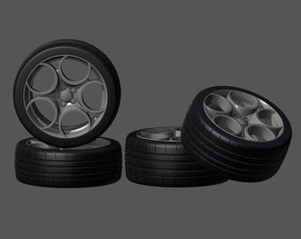 Conjunto de rodas e pneus Alfa Romeo Brera S, impressão 3D em resina 1/87, 1/64, 1/43, 1/32, 1/24, 1/18, 1/12 AUTOart GMP Greenlight Norev Solido Tamiya Fujimi
