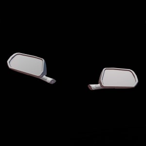 May include: Two white rearview mirrors for a car. The mirrors are rectangular and have a slightly curved shape.