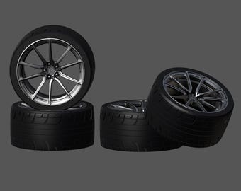 Rodas e pneus Vossen VFS-1 Conjunto 1/87 1/64 1/43 1/32 1/24 1/18 1/12 AUTOart GMP Exoto Greenlight Minichamps Norev Solido Tamiya Fujimi