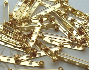 20 Large Brooch Pin, Metal Pin Back, Gold Pin Back, 1.5" Brooch pin back, Name Tag Pin, Jewelry Supply, 37mm pinback, brooch pinback, badge