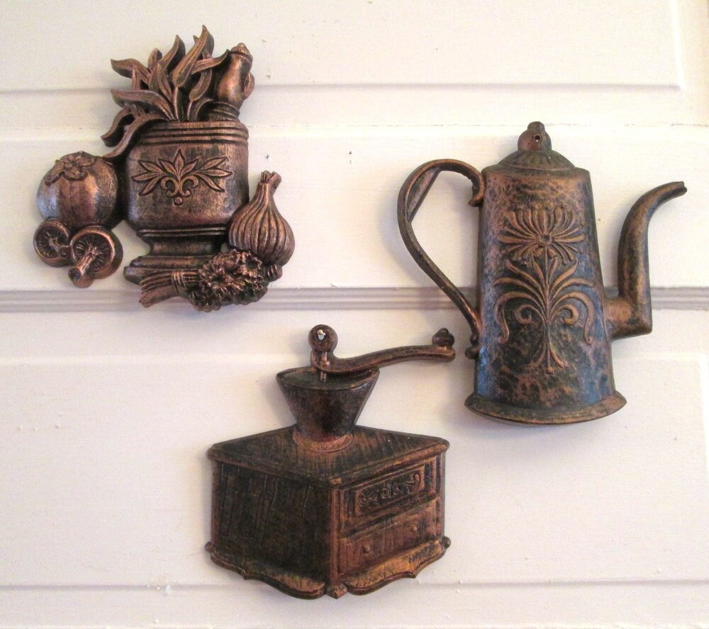 Coffee Decor Kitchen Vintage Set of 3 wall art Rustic | Etsy