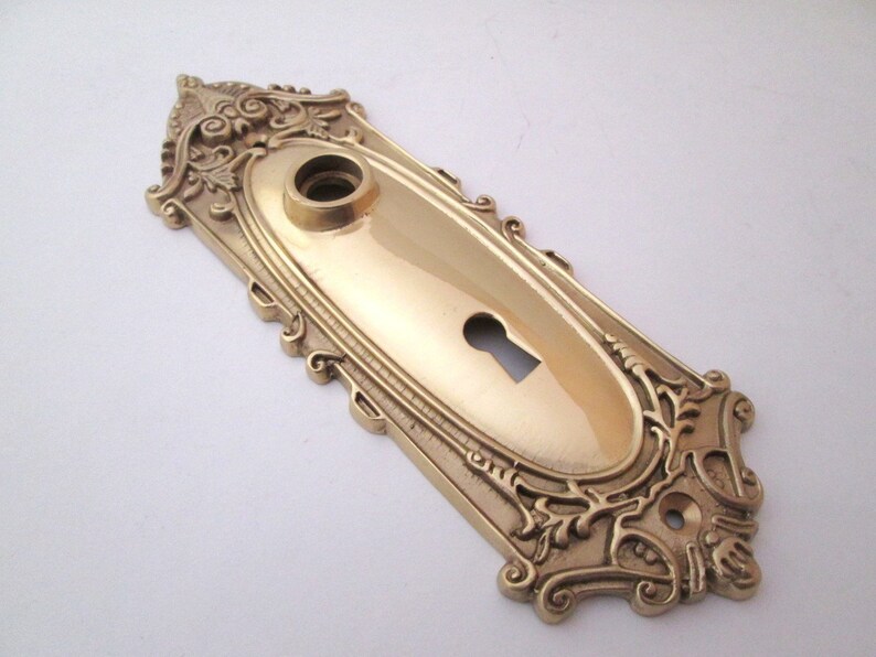 Vintage Solid Brass Door Plate Door Knob Plate Escutcheon Etsy