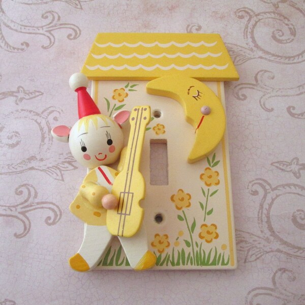 Vintage Light Switch Cover, Plastic Switch Plate, storybook decor, nursery decor, yellow switchplate, single toggle, childs room decor, IRMI