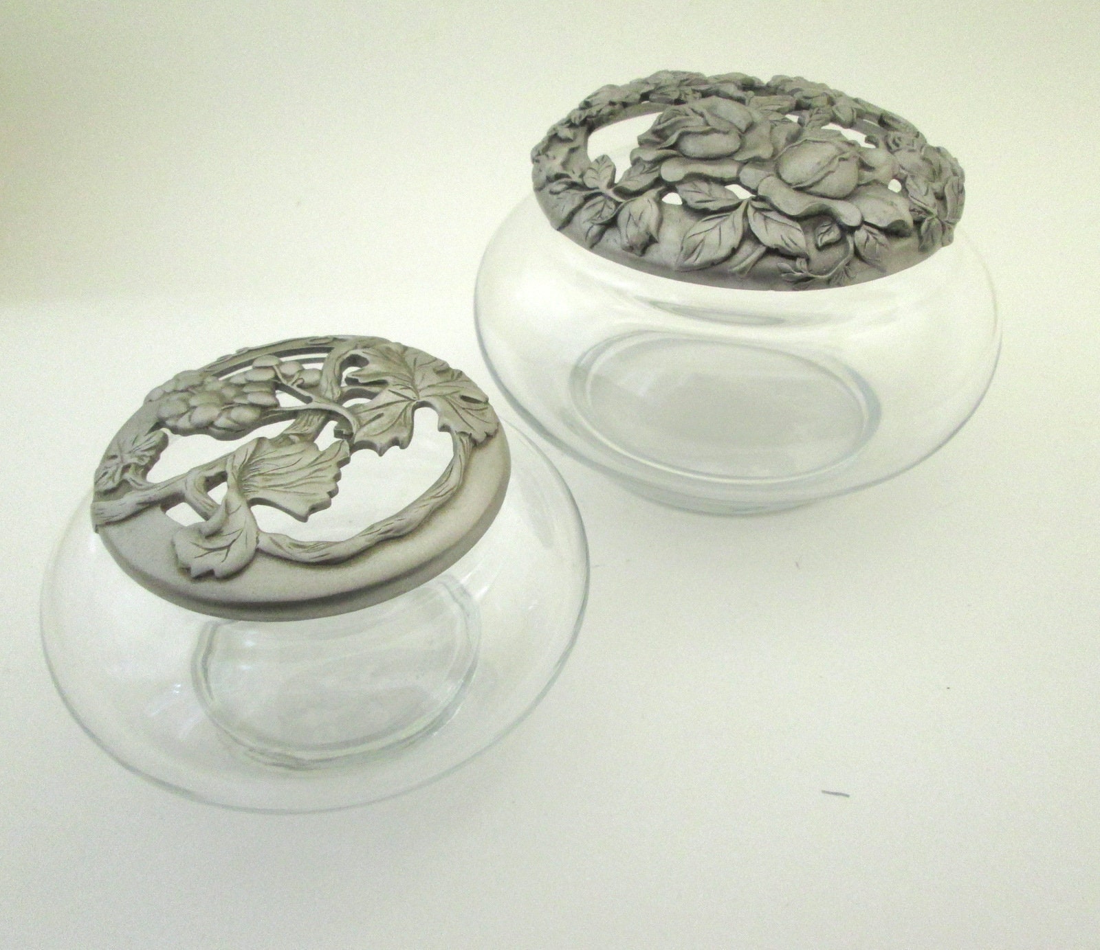 Small glass container with pewter Newfoundland lid LB