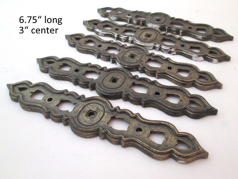 Vintage Back Plate Set Of 5 Metal Dresser Drawer Pulls Boho Etsy