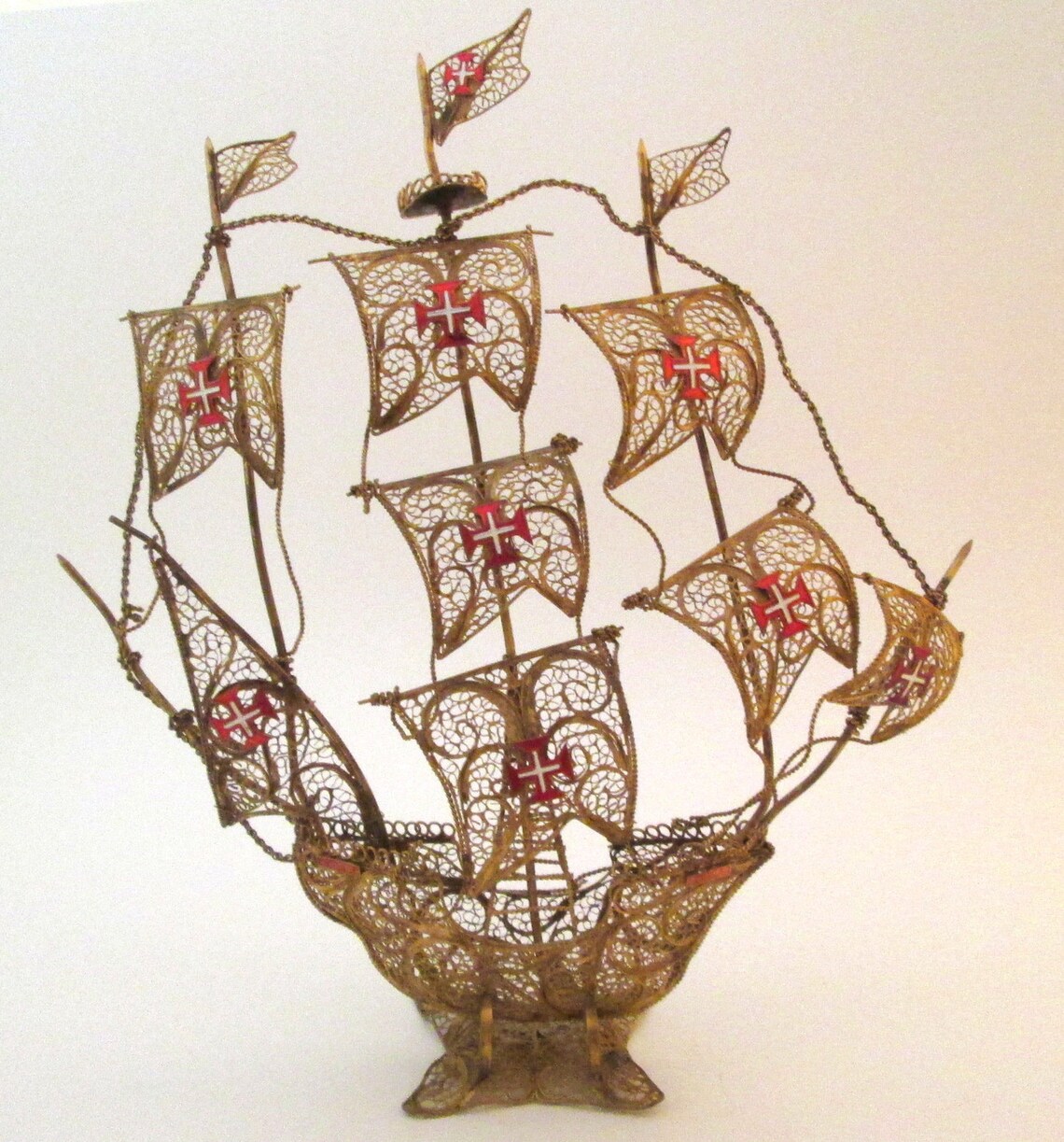 Vintage Sailing Ship Portugal Galleon Metal Filigree Tall Etsy