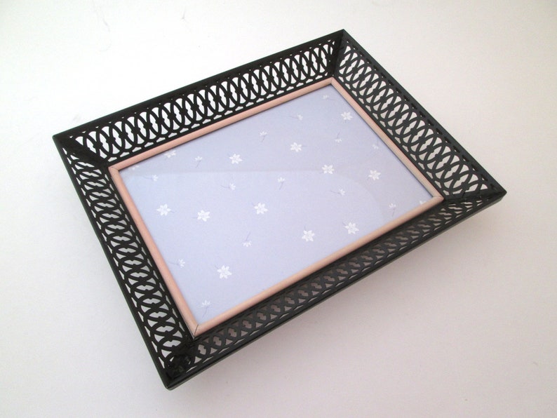 Vintage 5x7 Black Metal Frame Picture Pierced Photo Goth Decor Boho 7x9 Filigree
