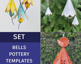 LOT de 7 modèles de cloches suspendues en poterie_ modèles de construction de dalles_modèle de poterie_décoration à faire vous-même_projet de fabrication de dalles_poterie bricolage