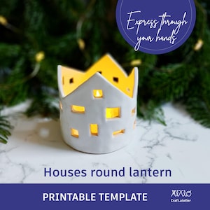 ceramic houses round candle lantern template_slab building template_pottery template_do it yourself decoration_slab making project