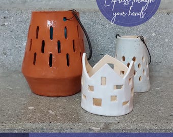 SET aus 3 Keramik Wandlaternen-Vorlagen__Hängelaternen-Vorlage__Anleitung_Kerzen-Laternen-Anleitung__DIY Keramik_Blumenhaus