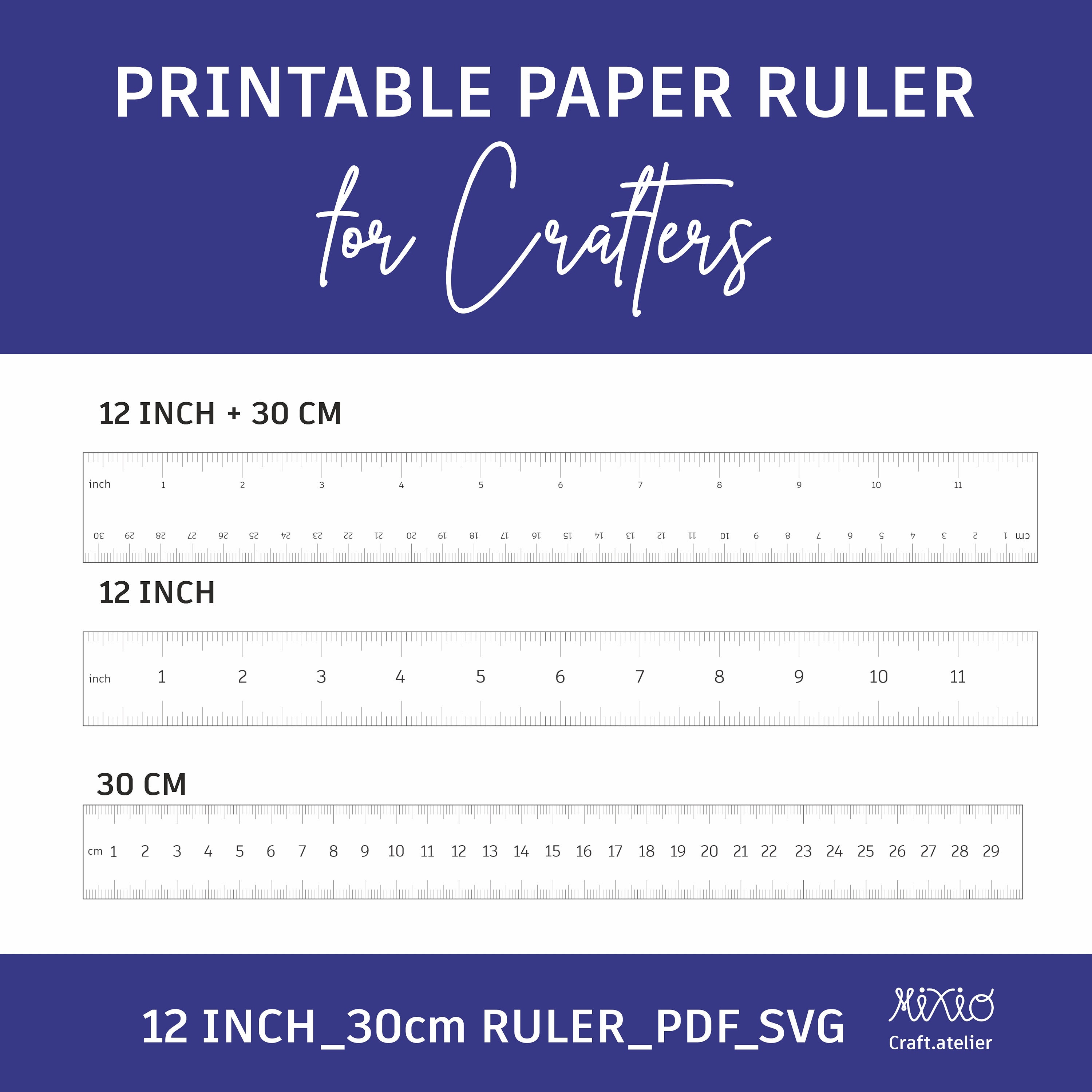 Printable 12 Inches Ruler 30 Paper Centimeter digital PDF Black and