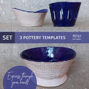 SET of 3 pottery bowl templates_slab building templates_ceramic tutorials_do it yourself bowls_slab making project_ceramics pattern_diy dish