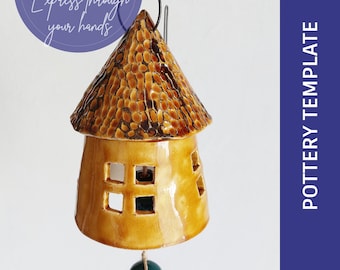 Modèle de cloche de maison suspendue en céramique_ modèles de construction de dalles_modèle de poterie_modèle à faire vous-même_décoration_projet de fabrication de dalles_poterie de jardin