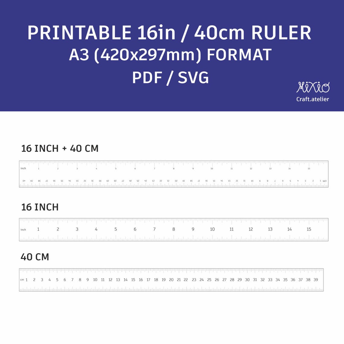 Printable 16 Inch & 40 Cm Ruler Set: Crafting Tool (PDF, SVG) - Etsy