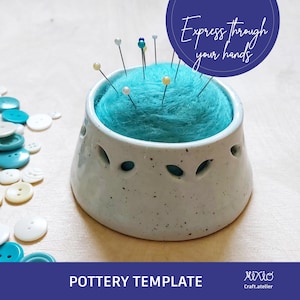 Ceramic wool pincushion template slab building tutorial pottery template do it yourself pin cushion clay handmade gift for crafter sewist