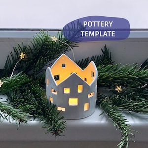 ceramic houses round candle lantern template_slab building template_pottery template_do it yourself decoration_slab making project