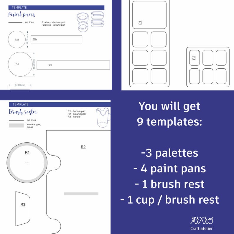 SET Of Ceramic Palette Brush Rest Paint Pans Templates 9 Pottery set-of-ceramic-palette-brush-rest-paint-pans-templates-9-pottery