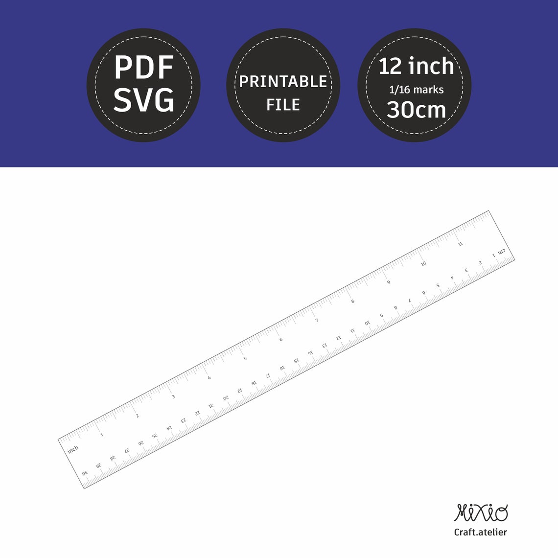 Printable 12 Inches Ruler_30 Paper Centimeter_digital PDF Black and ...