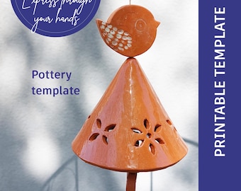 Modèle de cloche à ressort en céramique à suspendre_ modèles de construction de dalles_modèle de poterie_décoration à faire vous-même_projet de fabrication de dalles_poterie de jardin