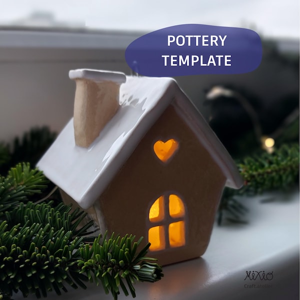 Ceramic winter gingerbread house bell decor template_DIY slab building tutorial_pottery template_do it yourself decoration_holiday decor