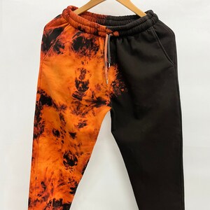 Orange Black Flame Effect Sweatpantjogger Half Reverse Tie Dye Bottom With T shirt Combination Lava Pattern Track Suit on Fire Etsy