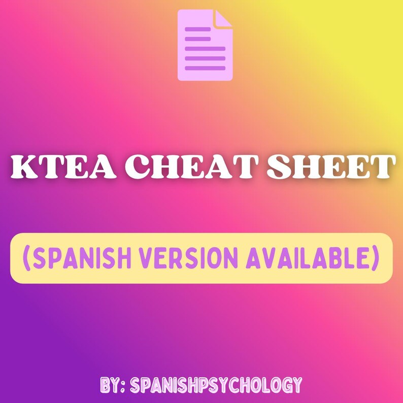Ktea Booklets KTEA Cheat Sheet (eng/spanish) - Etsy