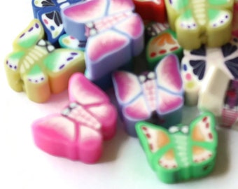 24 Clay Butterfly Beads Polymer Clay Beads Mixed Beads Multicolor Beads Moth Insect Beads Small Loose Beads Bug Beads Jewelry Making