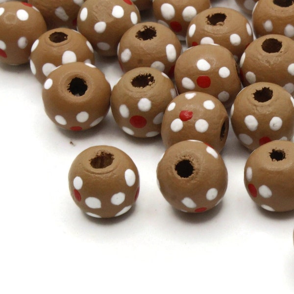 40 10mm Flower Pattern Beads Khaki Brown Wood Beads Round Wooden Beads Jewelry Making Beading and Macrame Supplies Large Hole Beads