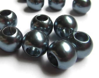 40 perlas de 12 mm con agujero grande, perlas gris pizarra, perlas de imitación, perlas europeas, perlas redondas, perlas de plástico, perlas acrílicas grises.