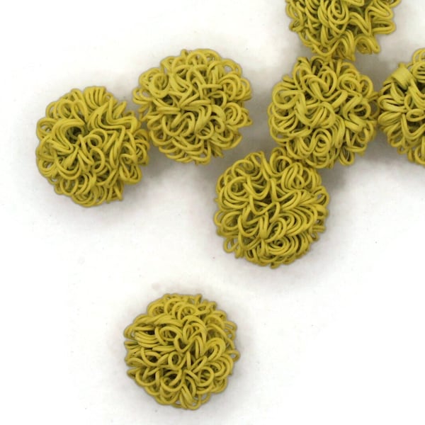 8 16mm Yellow Wire Beads Round Metal Curly Beads Eco-Friendly Sprayed Painted Iron Beads Jewelry Making and Beading Supplies