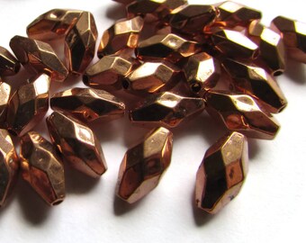 30 10.5mm Vintage Red Copper Beads Faceted Oval Beads Copper Plated Plastic Beads Vintage Beads Jewelry Making Beading Supplies Loose Beads