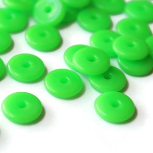 50 10mm Green Disc Beads, Vintage Plastic Beads, New Old Stock Beads Saucer Beads Loose Beads Jewelry Making Beading supplies image 1