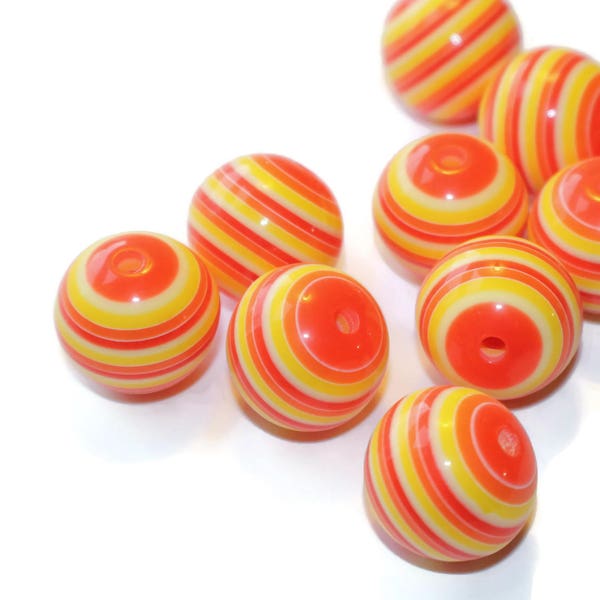 10 20mm Red, Yellow, and Orange Striped Resin Beads Big Loose Beads Craft Supplies Jewelry Making and Beading Supplies