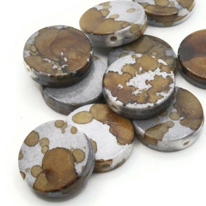 10 19mm Splatter Spotted Acrylic Beads Gray and Brown Beads Coin Beads Plastic Beads Flat Round Beads Focal Beads Loose Beads