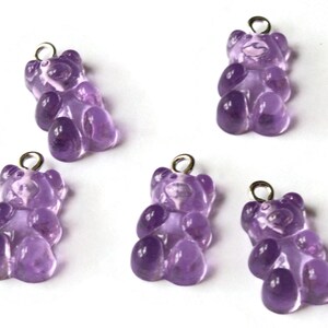 5 20mm Purple Gummy Bear Charms Resin Pendants with Platinum Colored Loops Jewelry Making Beading Supplies Loose Candy Charms