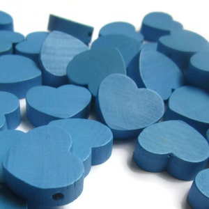 30 19mm Blue Heart Beads Blue Wooden Beads Loose Wood Beads Loose Beads Large Beads Jewelry Making Beading Supplies Top or Side Drilled