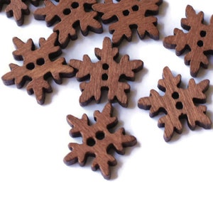 25 19mm Wooden Snowflake Buttons Two Hole Buttons Wood Buttons Brown Button Snow Flake Winter Buttons Scrapbook and Sewing Supplies