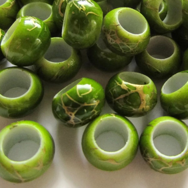 50 10mm Large Hole Beads Green Beads with Gold Spatter Rondelle Beads Acrylic Beads European Beads Jewelry Supplies