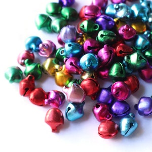 100 Small Jingle Bells Mixed Color bells Jewel Tone Bell Charms Aluminum Bells 9x8x7mm Assorted Color Bell Beads bH3