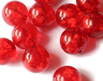 12 16mm Red Beads Vintage Lucite Beads Round Beads Ball Beads Sphere Beads Transparent Beads Jewelry Making Beading Supplies New Old Stock