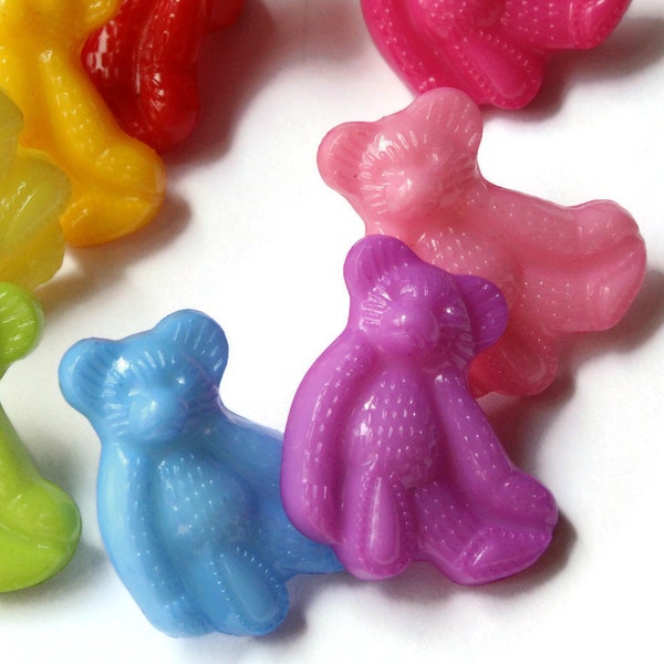 20 Multicolored Bear Buttons Plastic Shank Buttons Mixed Color Animal Buttons