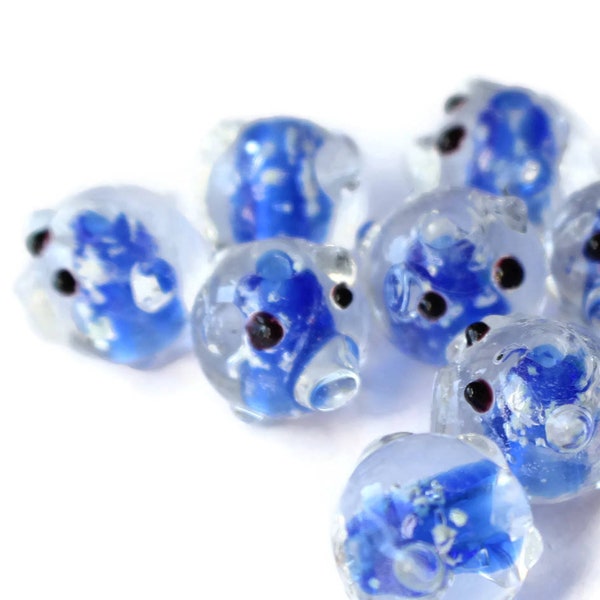 10 Blue Pig Beads Lampwork Glass Beads Glow in the dark Loose Beads Jewelry Making Beading Supplies Miniature Farm Animal Beads