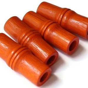 4 Tube Beads 41mm x 16mm Orange Vintage Wood Beads Wooden Beads Large Hole Beads Chunky Beads Macrame Beads New Old Stock Smileyboy bC3