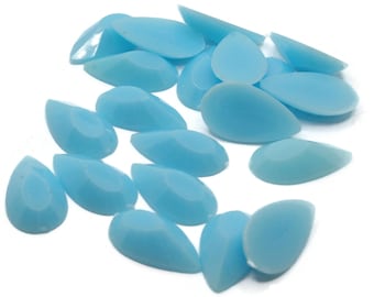 20 20mm Faceted Teardrop Cabochons Light Blue Cabochons Vintage West Germany Plastic Cabochons Jewelry Making Beading Supplies