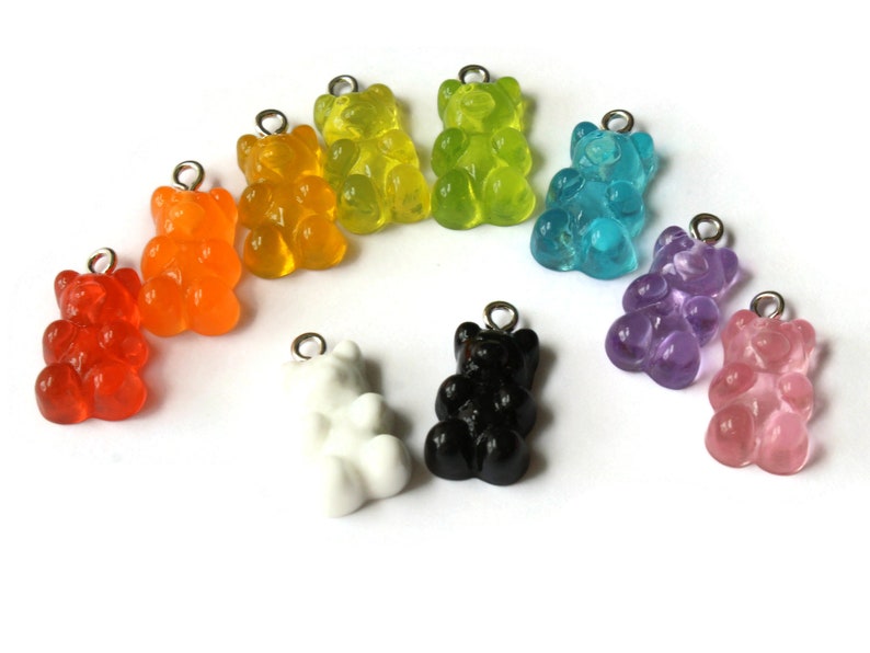 5 20mm Honey Yellow Gummy Bear Charms Resin Pendants with Platinum Colored Loops Jewelry Making Beading Supplies Loose Candy Charms