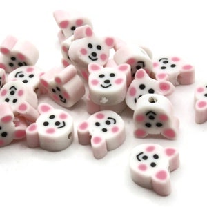 20 White Bunny Head Beads Rabbit Beads Animal Beads Polymer Clay Beads Cute Beads Kawaii Beads Zoo Beads Miniature Animal Beads