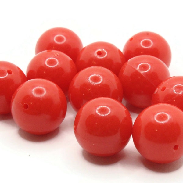 10 18mm Smooth Round Beads Red Beads Vintage Plastic Beads Jewelry Making Beading Supplies Acrylic Beads Lightweight Sturdy Beads