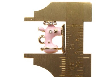 2 16 mm ピンクミシンビーズ 金属とエナメルチャーム ジュエリー製作