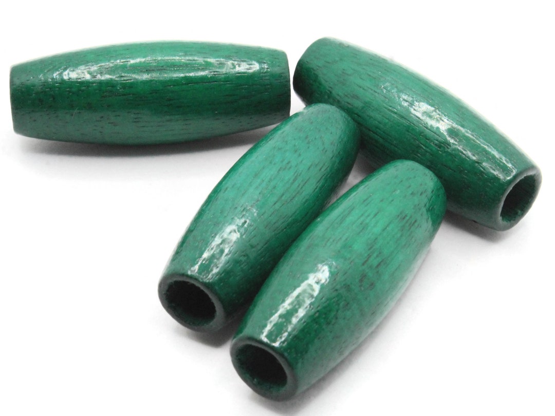 2 Inch Long Large Tube Beads Emerald Green Beads Wood Beads Wooden ...
